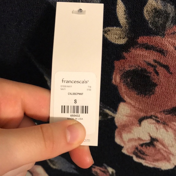 Francesca’s Navy Blue with Flowers Sweater Dress - Picture 2 of 4